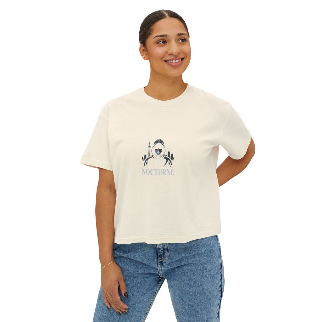 Nocturne Gothic Logo Boxy Tee — Women's Cropped Graphic Shirt