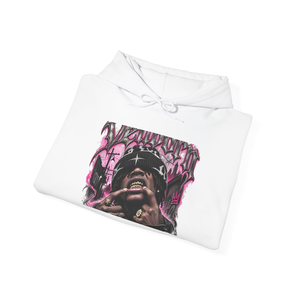 Graffiti Portrait Hoodie — Pink Street Art King Graphic Sweatshirt