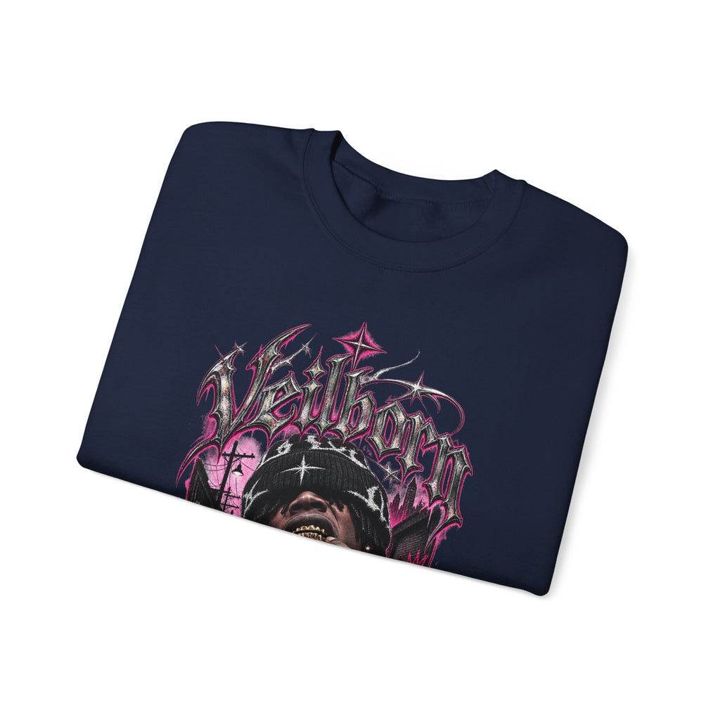 Graphic Crewneck Sweatshirt — Gothic Portrait Design (Black & Pink)