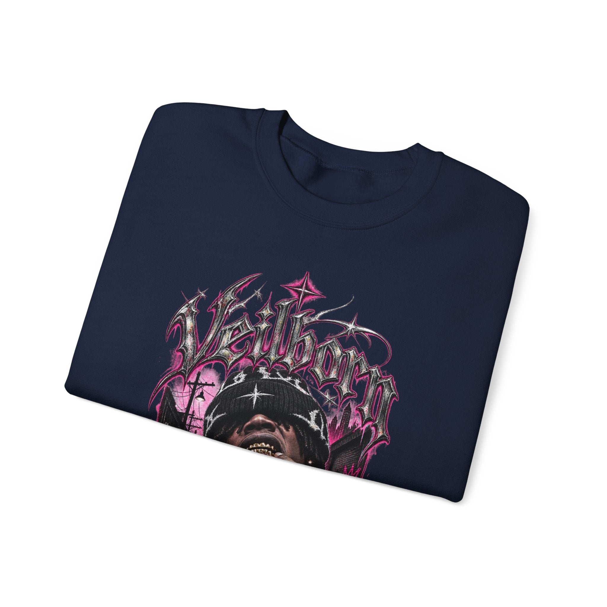 Graphic Crewneck Sweatshirt — Gothic Portrait Design (Black & Pink)