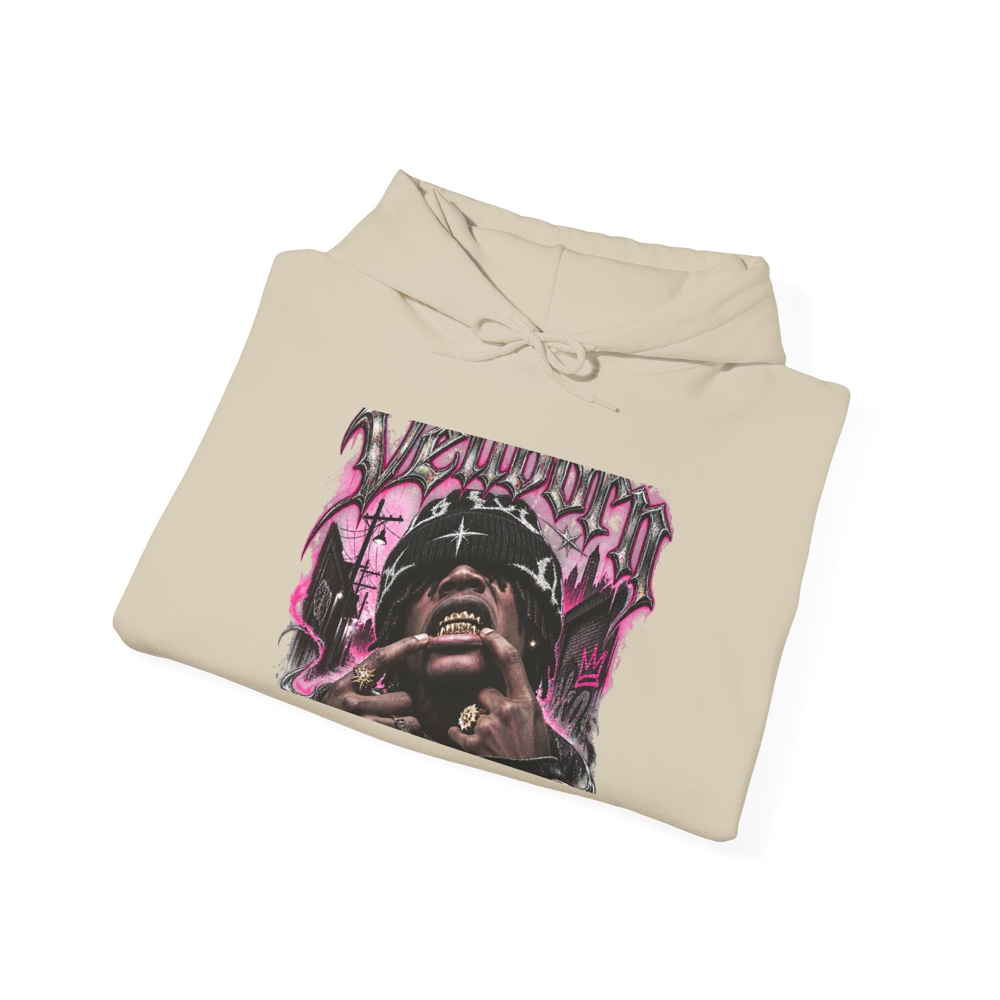Graffiti Portrait Hoodie — Pink Street Art King Graphic Sweatshirt