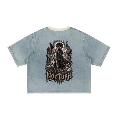Unisex Vintage Wash Boxy Raw Hem Denim T-Shirt