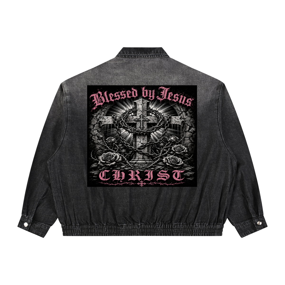 Unisex Vintage Wash Full-Zip Denim Jacket