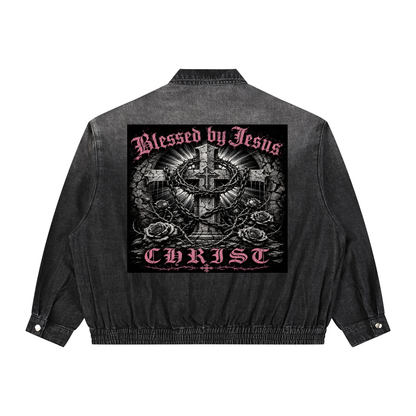Unisex Vintage Wash Full-Zip Denim Jacket