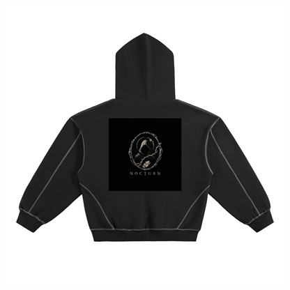 Contrast-Stitched Boxy Fleece Hoodie