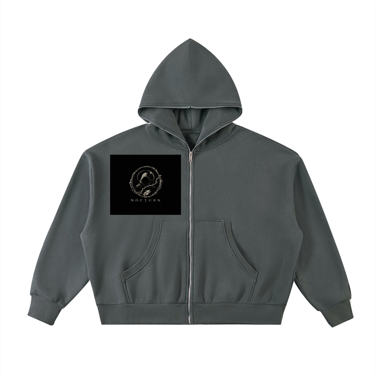 Fleeced Full-Zip Boxy Hoodie